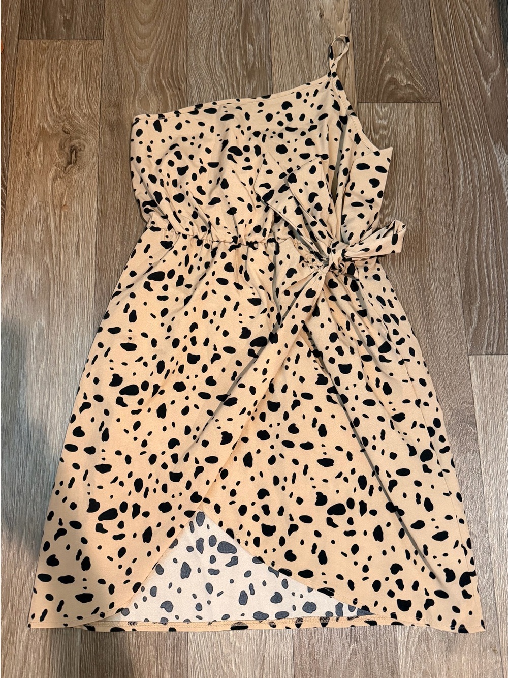 Dalmatian Print One Shoulder Side Tie Wrap Dress